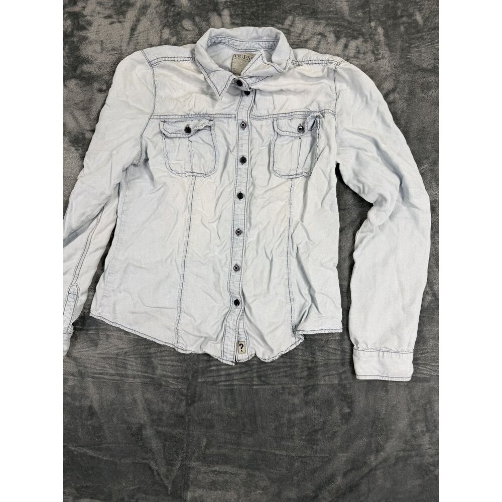 Guess Womens Denim Shirt XL Light Wash Button Front